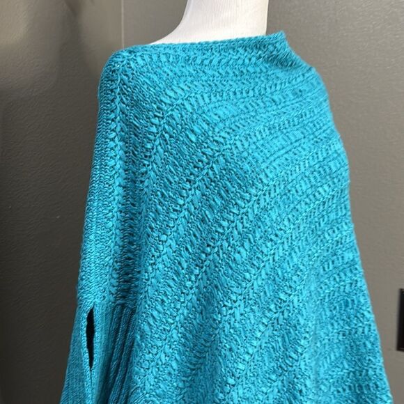Chico's Turquoise Blue Tape Yarn Chunky Woven Convertible Poncho - Picture 5 of 15